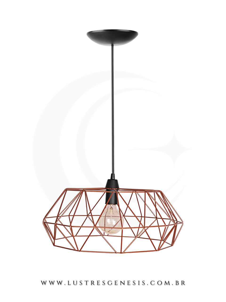 Luminária Pendente Industrial Aramada Aço Deca Cobre Geómetrico Retangular Para Bancada Cozinha Área Gourmet Lavabo Sala